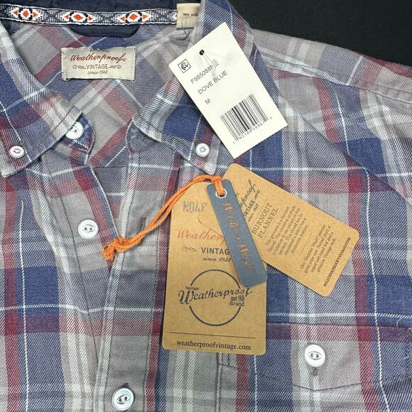 Weatherproof Vintage Mens Burnout Dove Blue Plaid Button Up Flannel Shirt Size M - Picture 4 of 7
